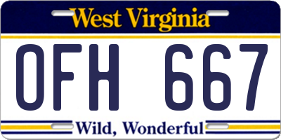 WV license plate OFH667