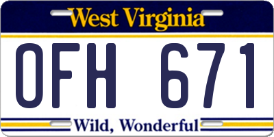 WV license plate OFH671