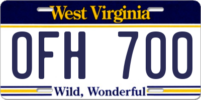 WV license plate OFH700
