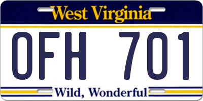 WV license plate OFH701