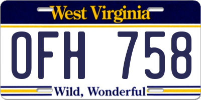 WV license plate OFH758
