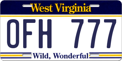 WV license plate OFH777