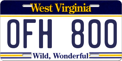 WV license plate OFH800