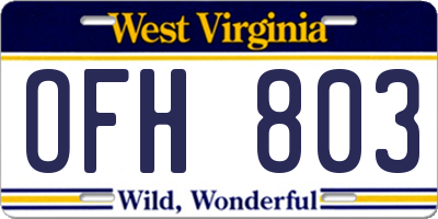 WV license plate OFH803
