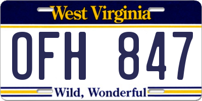 WV license plate OFH847