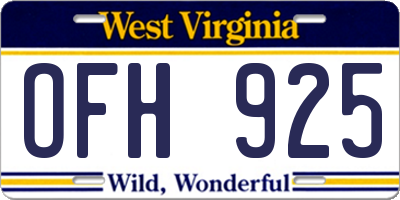 WV license plate OFH925