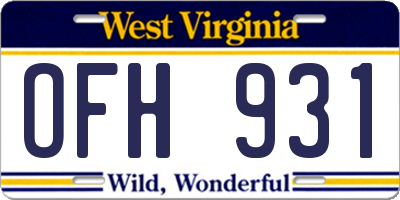 WV license plate OFH931