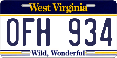 WV license plate OFH934