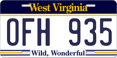 WV license plate OFH935