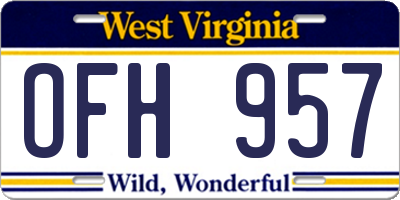 WV license plate OFH957