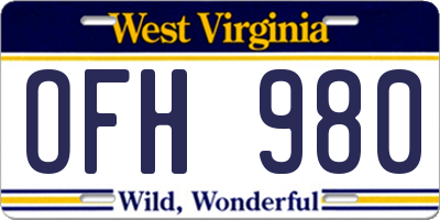 WV license plate OFH980