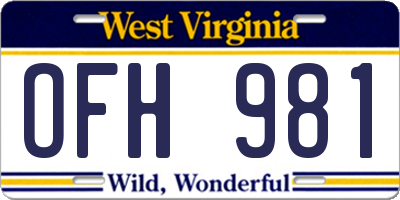 WV license plate OFH981