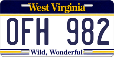 WV license plate OFH982
