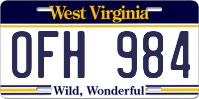 WV license plate OFH984