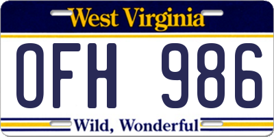 WV license plate OFH986