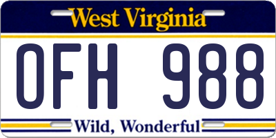 WV license plate OFH988