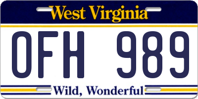 WV license plate OFH989