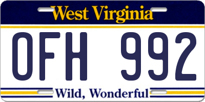 WV license plate OFH992