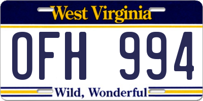 WV license plate OFH994