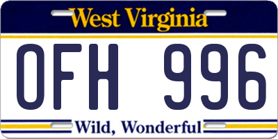 WV license plate OFH996