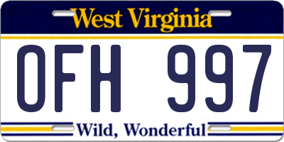 WV license plate OFH997