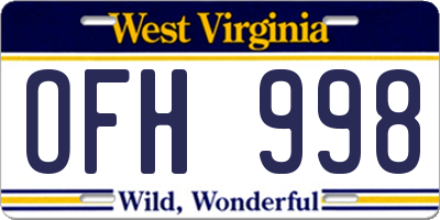 WV license plate OFH998
