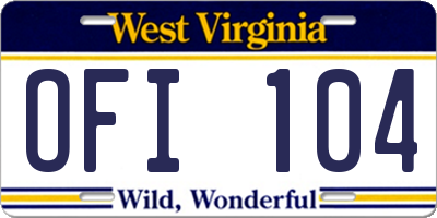 WV license plate OFI104