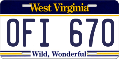 WV license plate OFI670