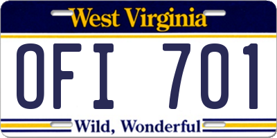 WV license plate OFI701