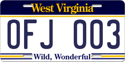 WV license plate OFJ003