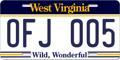 WV license plate OFJ005