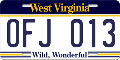 WV license plate OFJ013