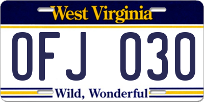 WV license plate OFJ030