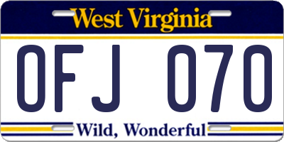 WV license plate OFJ070