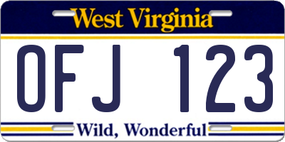 WV license plate OFJ123