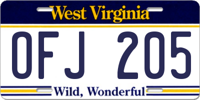 WV license plate OFJ205