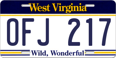 WV license plate OFJ217