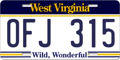 WV license plate OFJ315