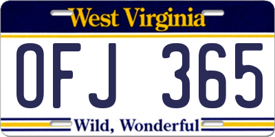 WV license plate OFJ365