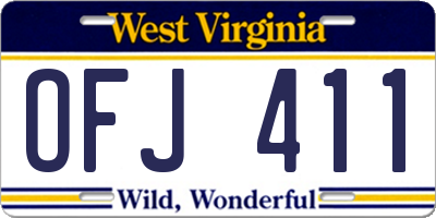 WV license plate OFJ411