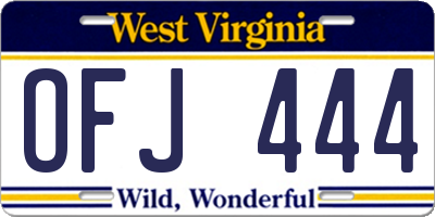WV license plate OFJ444