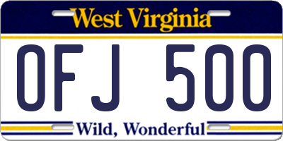 WV license plate OFJ500
