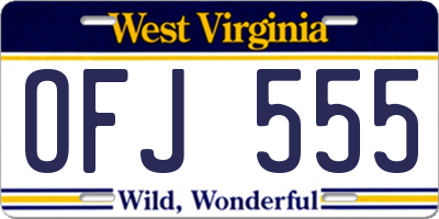 WV license plate OFJ555
