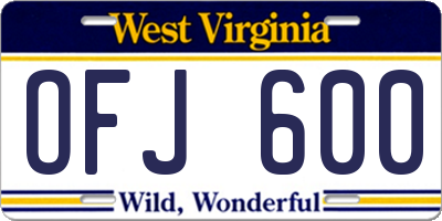 WV license plate OFJ600