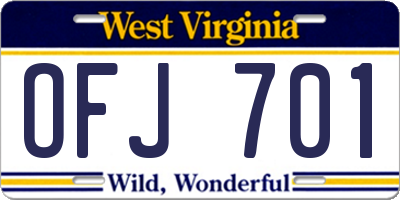 WV license plate OFJ701