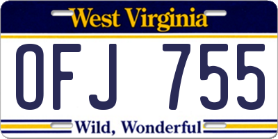 WV license plate OFJ755