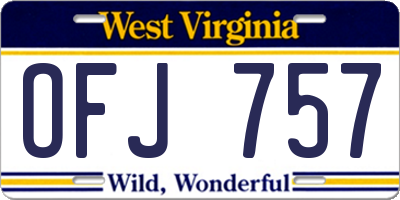 WV license plate OFJ757