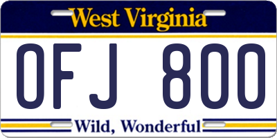 WV license plate OFJ800