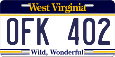 WV license plate OFK402