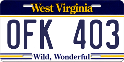 WV license plate OFK403